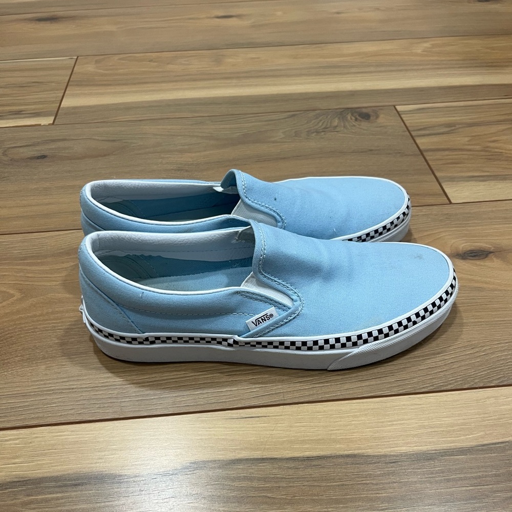 Blue with checkers slip on VANS size 9.5 worn 2-3 times